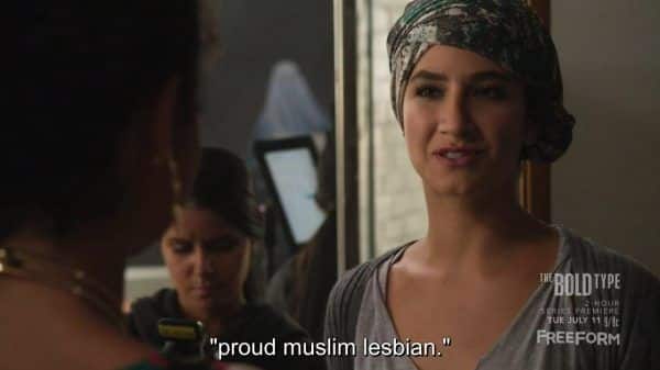 Adeena (Nikohl Boosheri) proclaiming she is a proud Muslim lesbian.