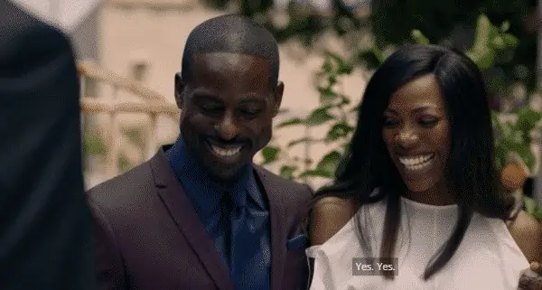 Insecure: Season 2/ Episode 5 "Hella Shook" - Lionel and Molly looking cute together. Like they are cutting a wedding cake.