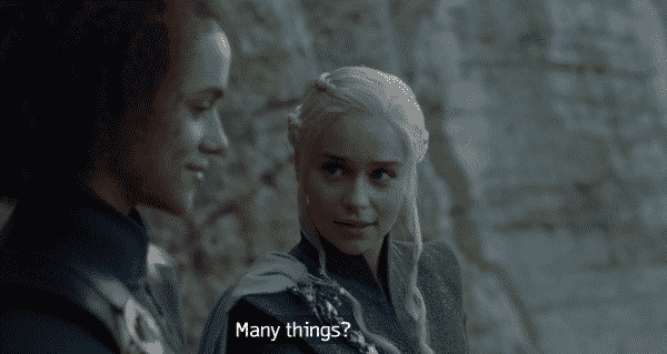 Missandei talks about the many things she and Grey Worm did and Daenerys is intrigued.