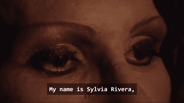 An image of Sylvia Rivera's face between her nose and eye brows.