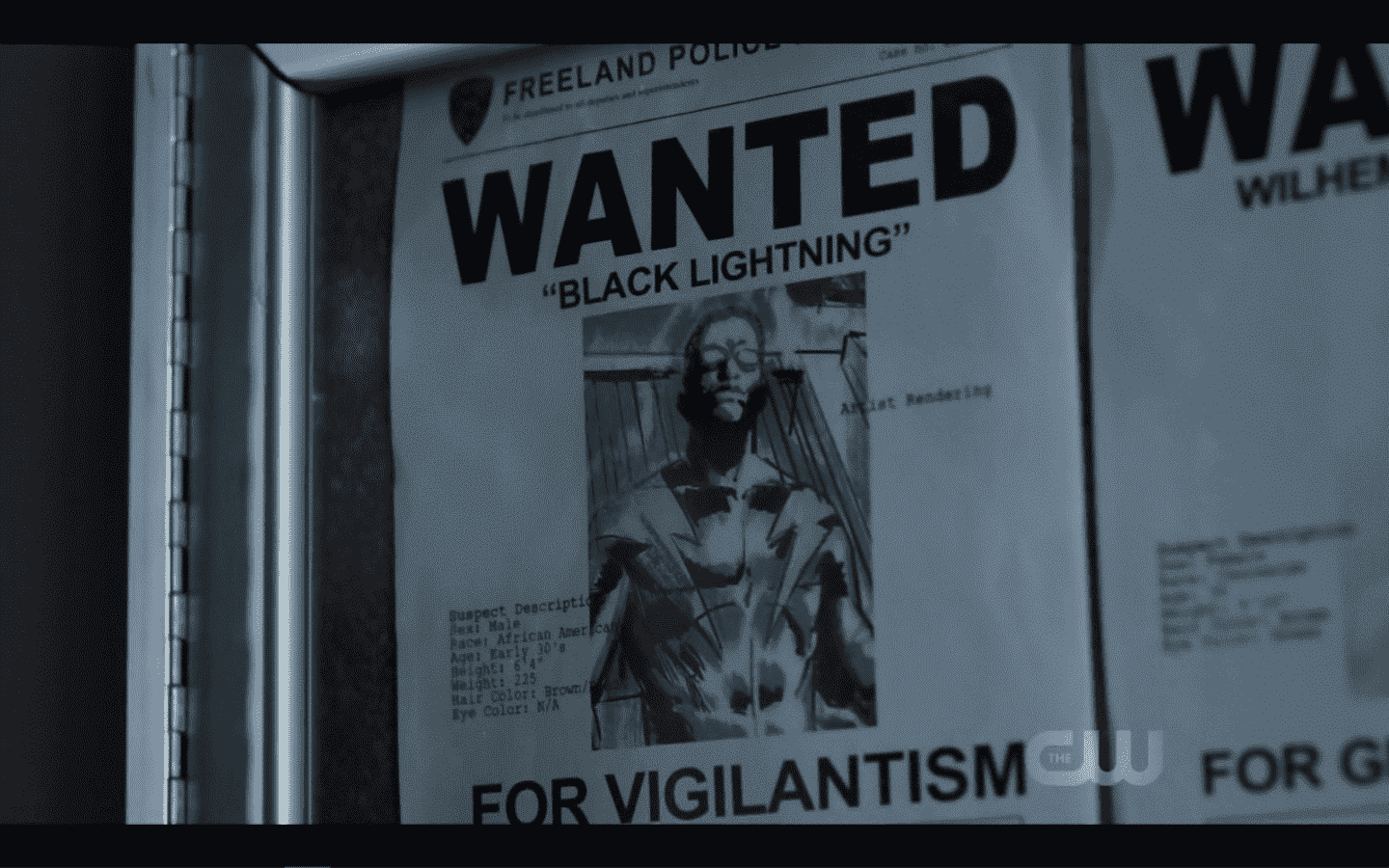 A Black Lightning Wanted Poster.