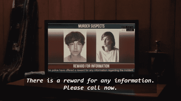 James and Alyssa being shown as wanted murder suspects with an award for information.