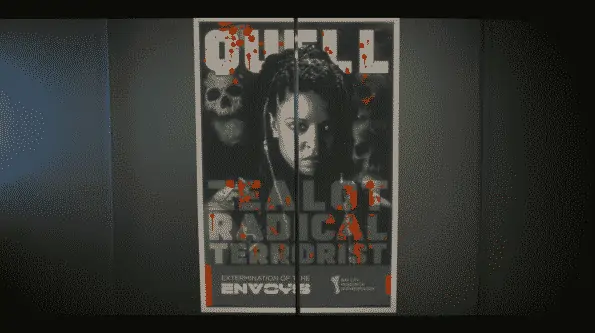 A poster of Quell before a Envoy museum exhibit.