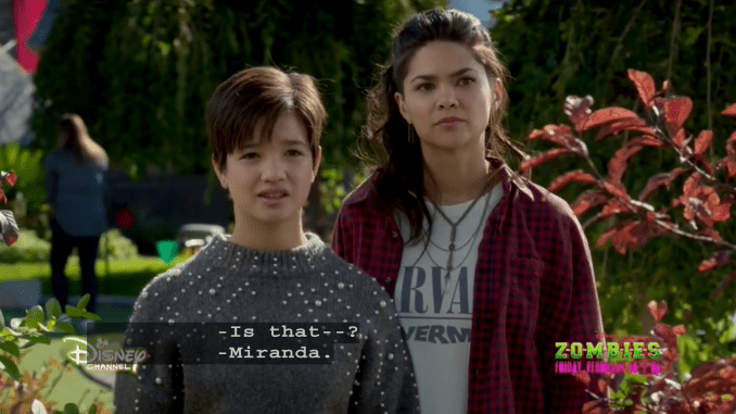 Andi Mack Season 2 Episode 11 Miniature Golf - Andi and Bex Andi asking whether, in the distance, she is seeing Bowie and Miranda on a date - with Miranda's daughter.