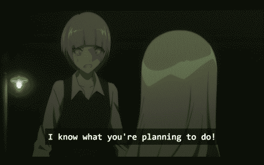 Kukuri threatening Minatsuki with information they have.