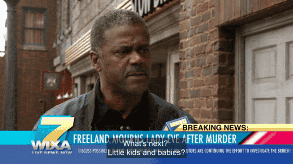 A man being interviewed about the Lady Eve murder and saying negative things about Black Lightning.