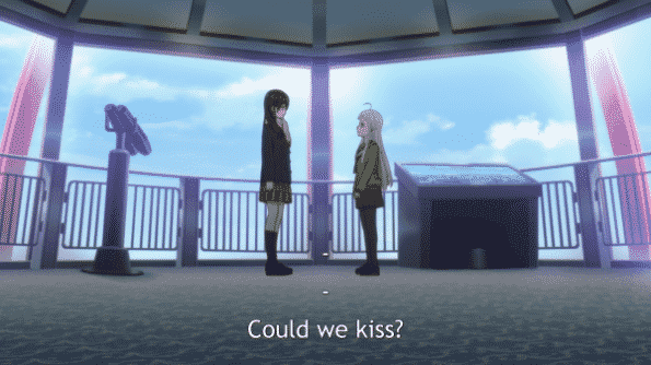 Sara asking Mei if they could kiss.