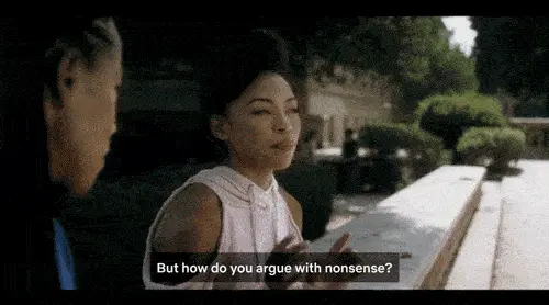 Sam asking Joelle, "How do you argue with nonsense?"