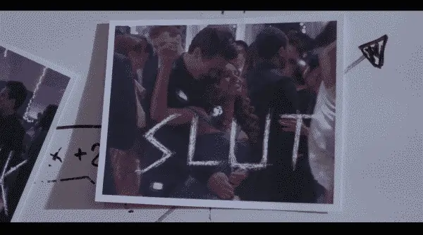 A picture of Jessica dancing with Bryce with the word "SLUT" wrote in all caps.