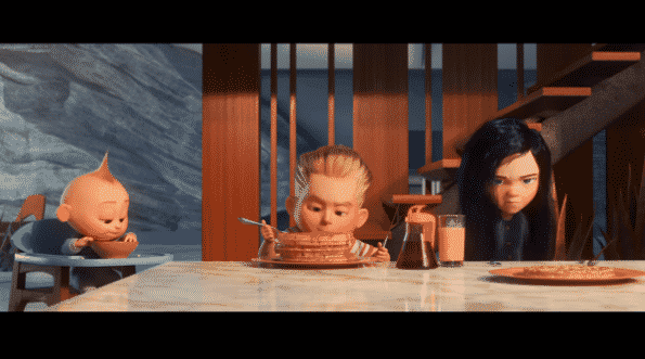 Jack-Jack. Dash, and Violet having breakfast.