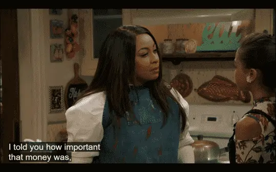 Raven reprimanding Nia for spending $150 on a jacket.