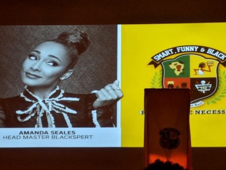 An image of Head Master Blackspert Amanda Seales and the Smart, Funny & Black logo.