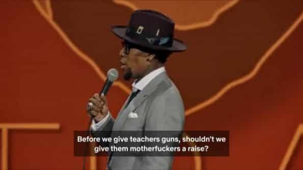 Hughley talking about the idea of giving teachers guns.