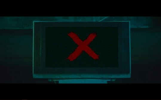 A red X on a TV screen.