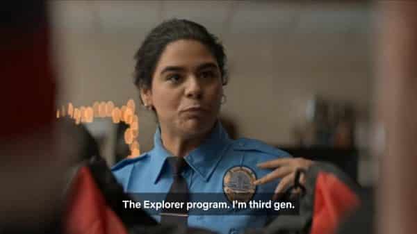 Jasmine revealing she is a third generation cop.