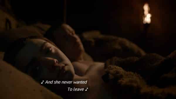 Arya after she put Gendry to sleep.