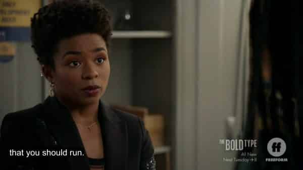 Tia (Alexis Floyd) noting that she believes Kat should run | The Bold Type