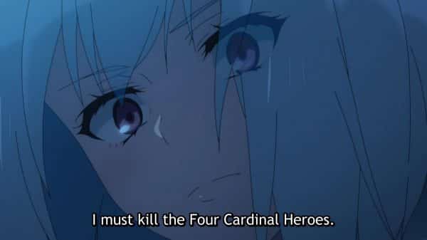 Fitoria saying she will kill the Cardinal Heroes to Naofumi.