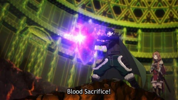 Naofumi performing his Blood Sacrifice attack.