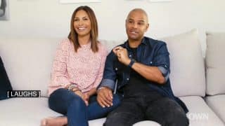 Salli Richardson-Whitfield and Dondre Whitfield being interviewed.