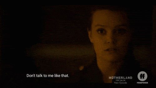 A .gif in which Tally tells Abigail to not talk to her as she is doing.