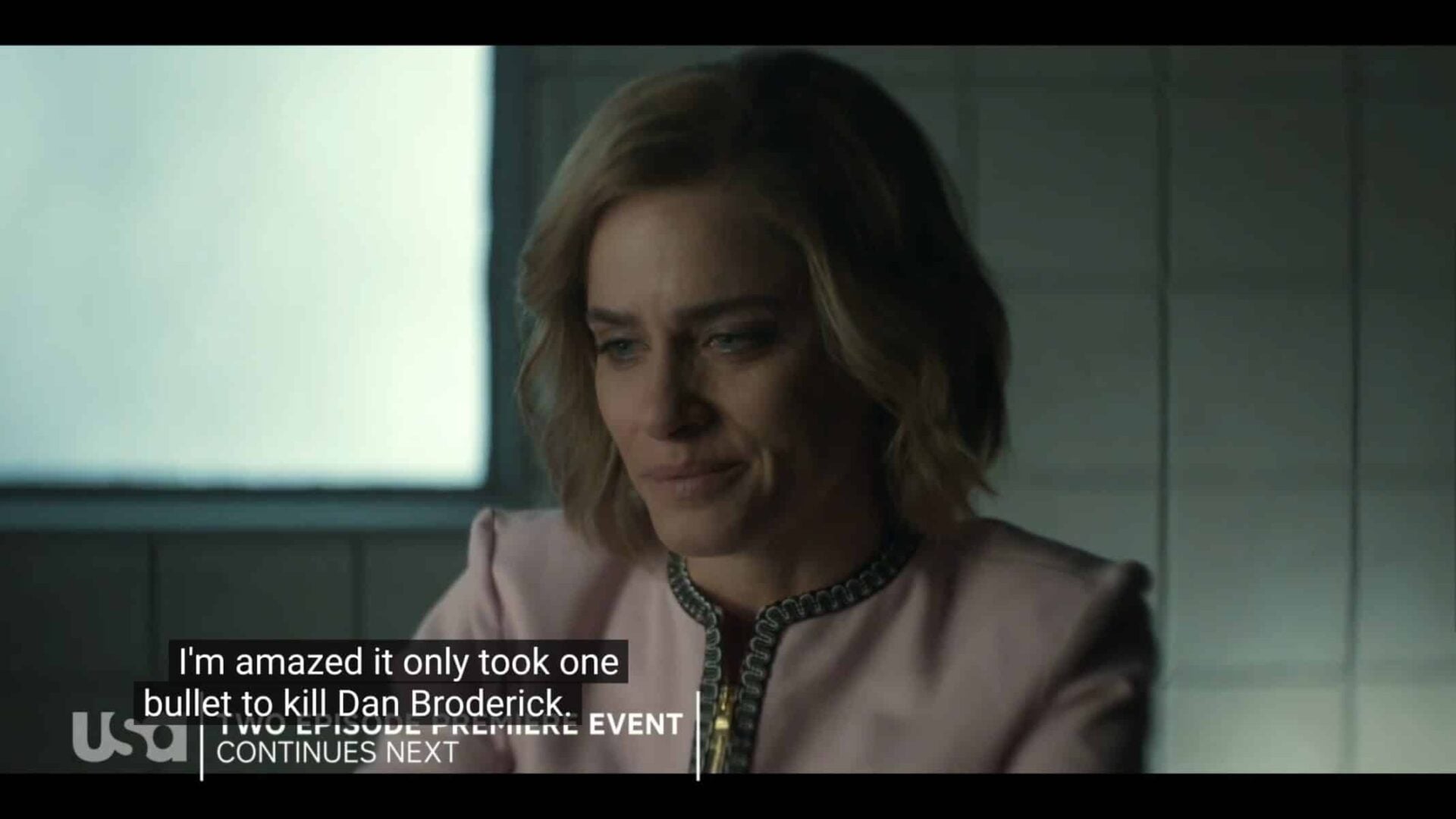 Betty (Amanda Peet) noting she killed her husband.