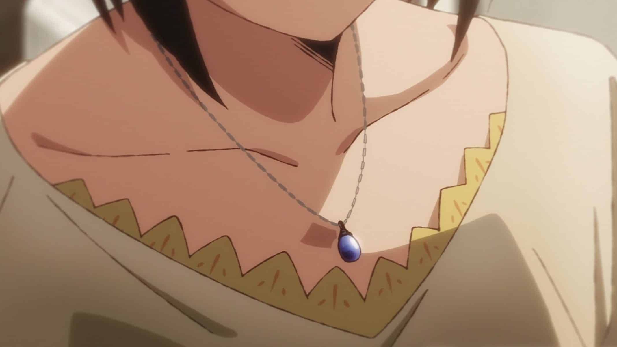 Shinako with a necklace that Rikuo gave her.
