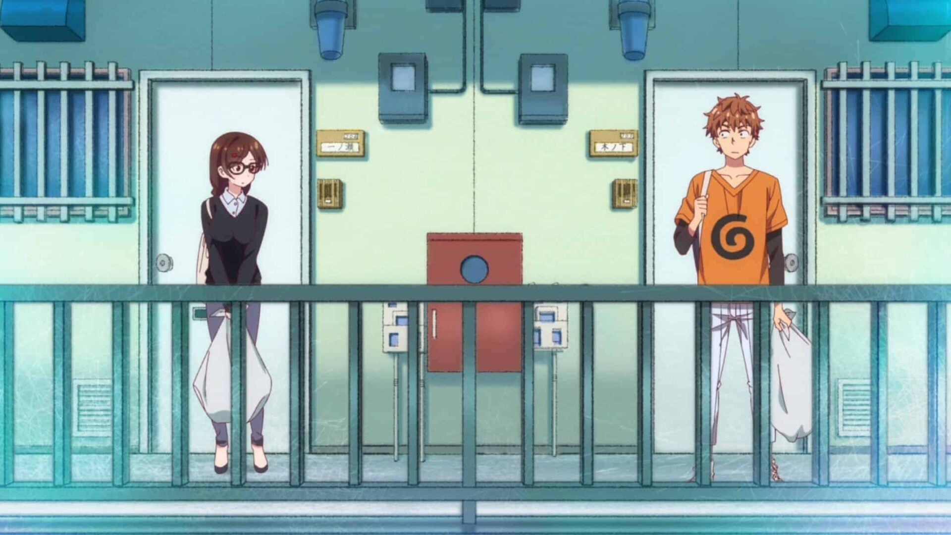 Mizuhara (Amamiya Sora) and Kazuya (Horie Shun) realizing they are neighbors