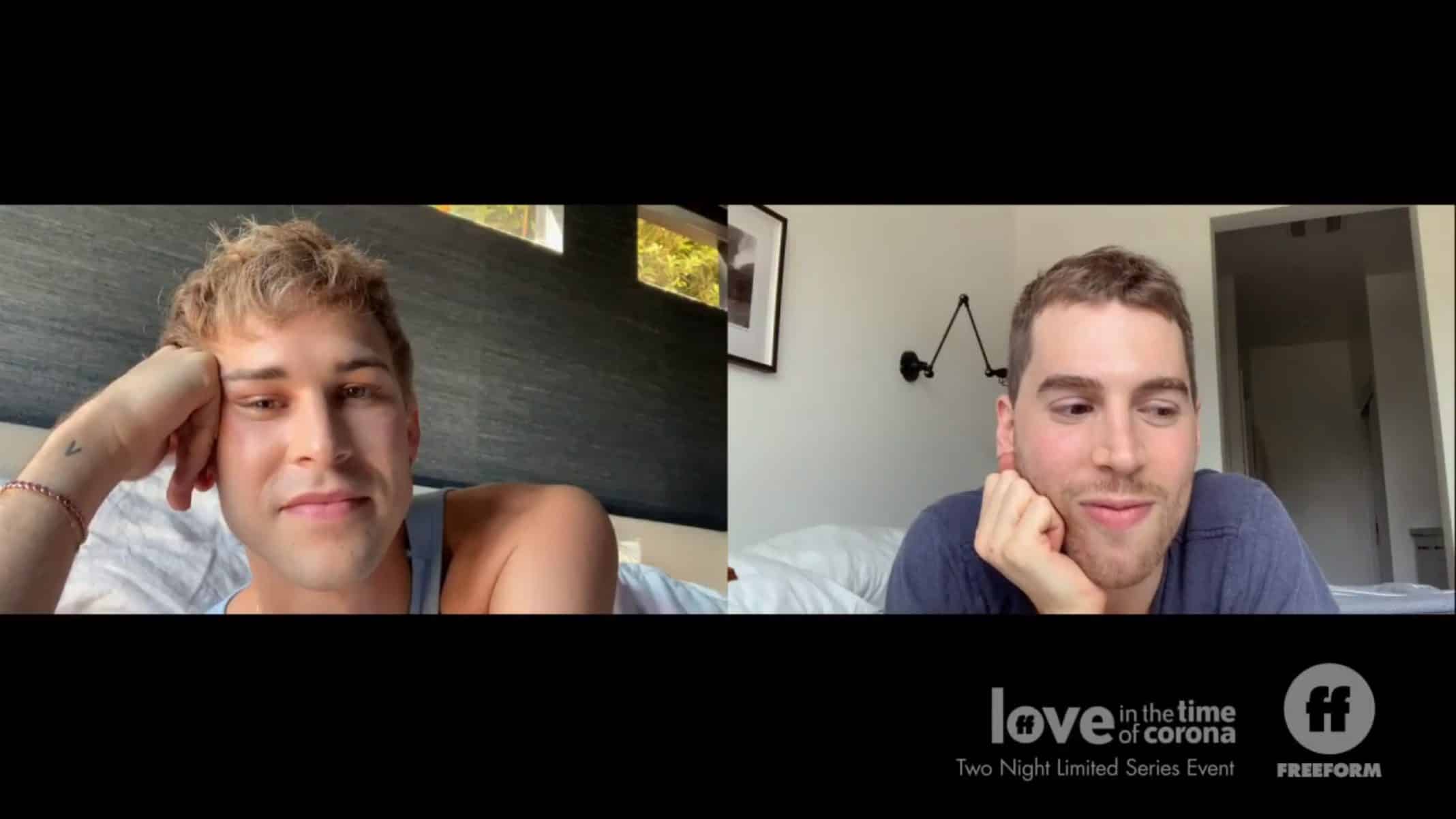 Oscar and Sean during a video call date.