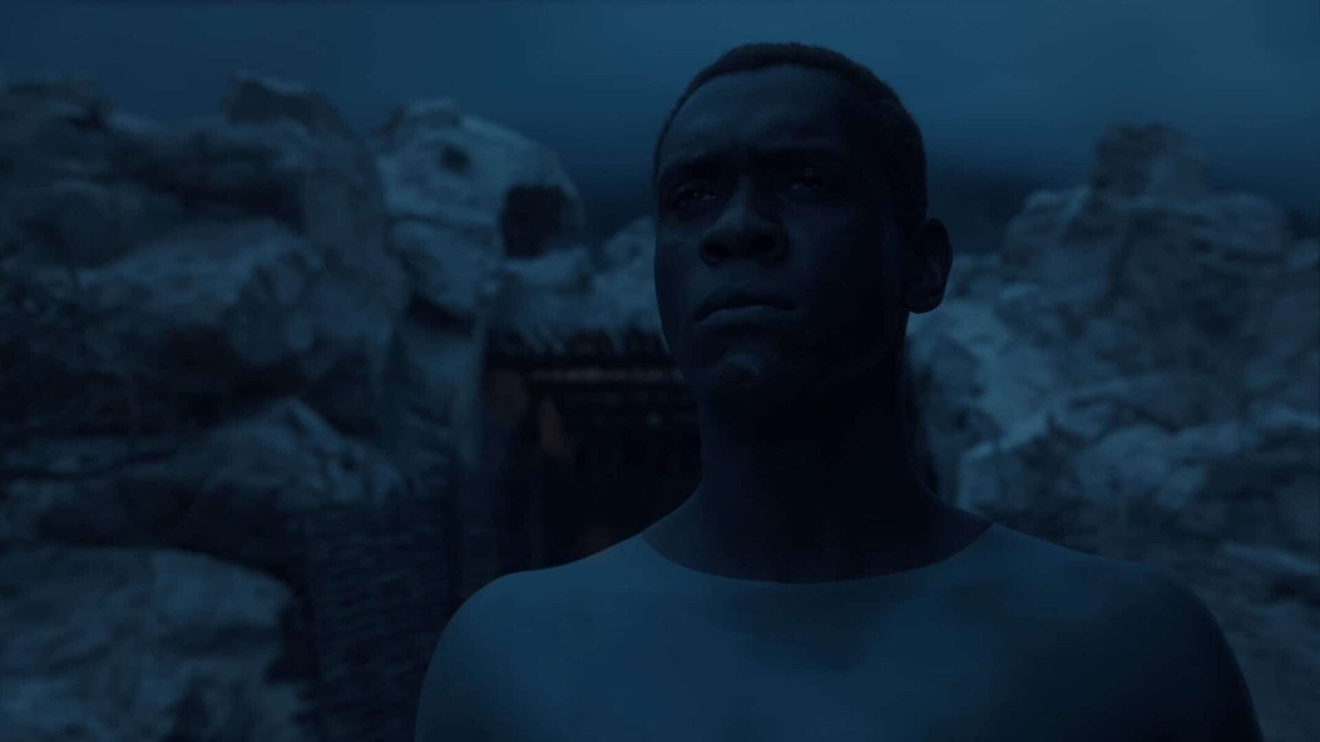 Father with a blue tint over his face.