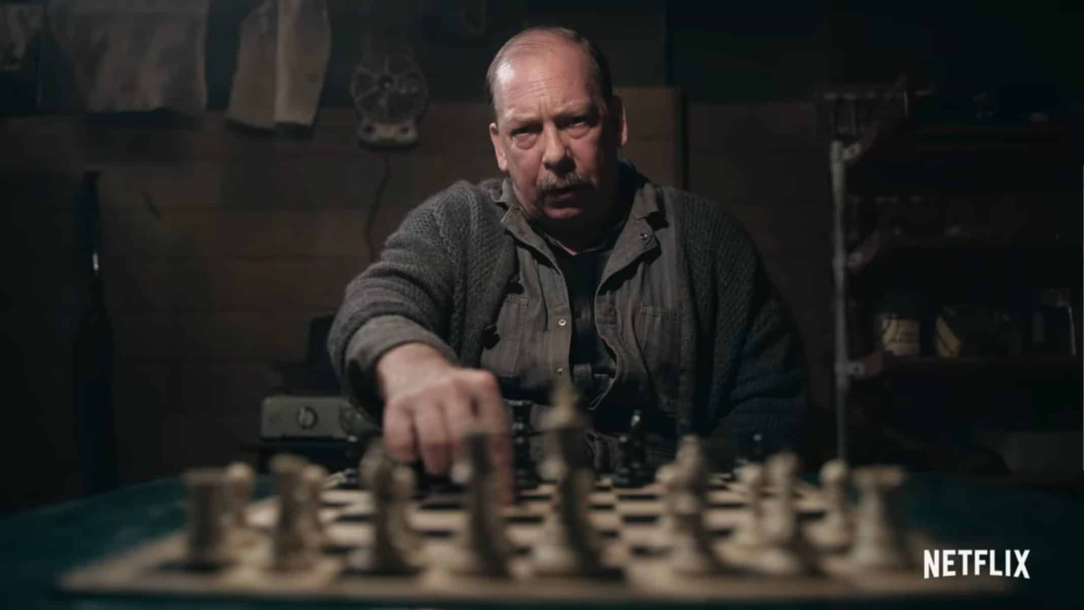 Mr. Shaibel (Bill Camp) playing chess with Beth.