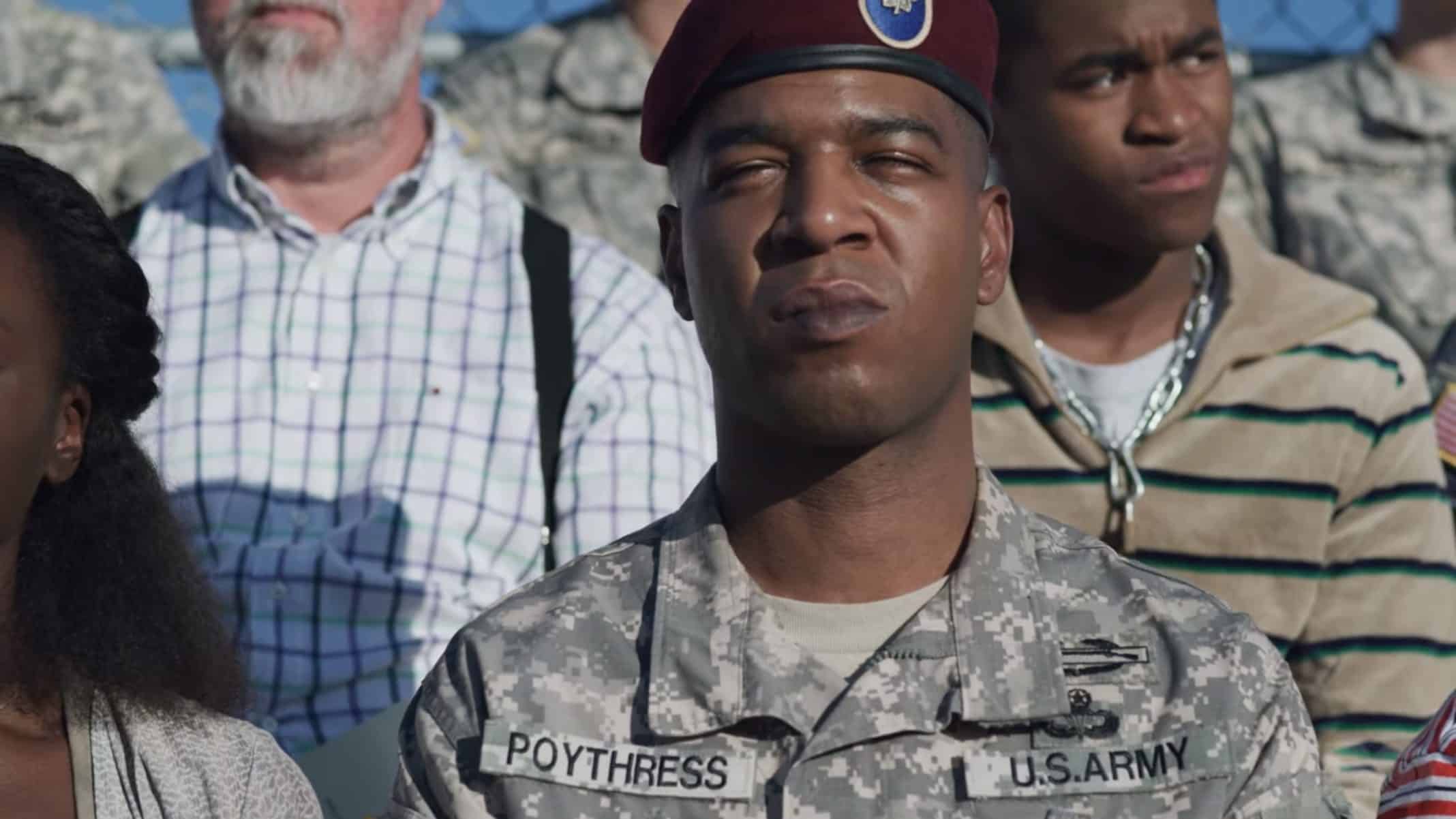 Richard (Kid Cudi) during Sarah's ceremony to become commander.