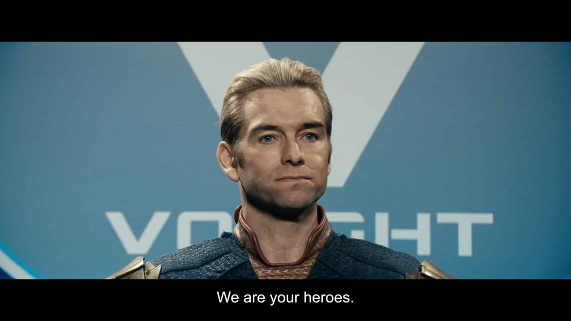 Homelander during a press conference.