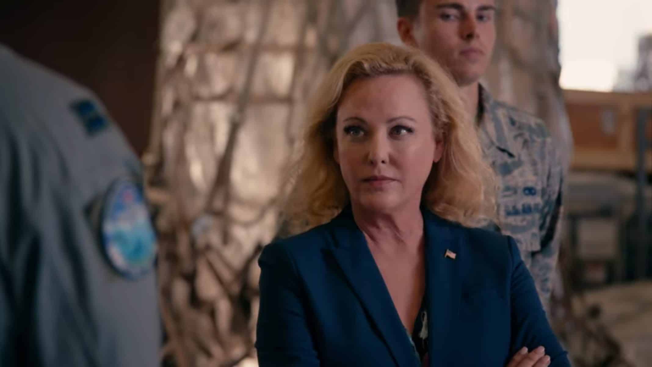 Congresswoman Bradford (Virginia Madsen) showing up for an inspection