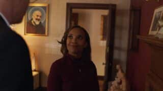 Jennifer 2019 (Nia Fairweather) talking to her church's Father