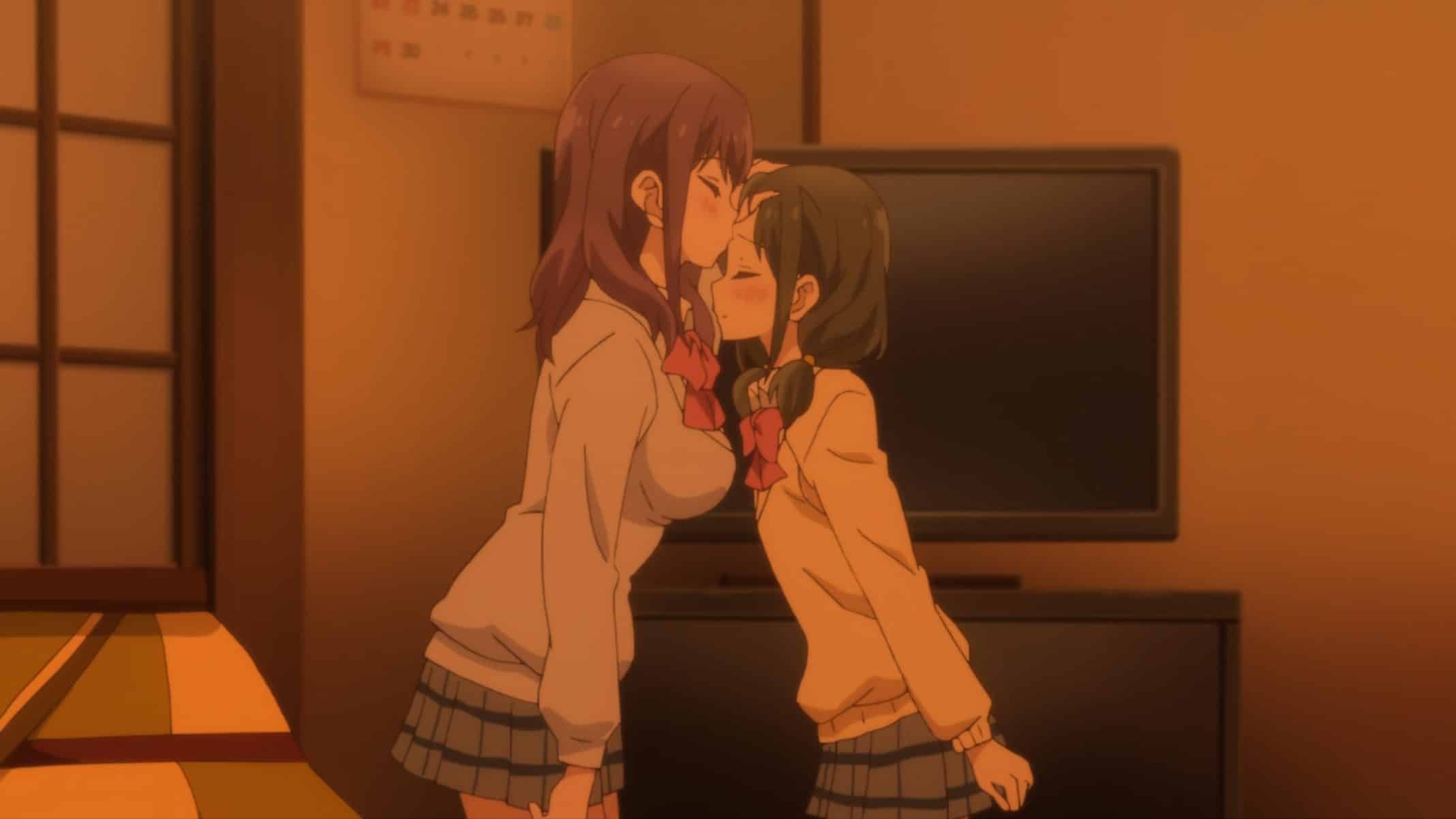 Nagafuji kissing Hina's forehead