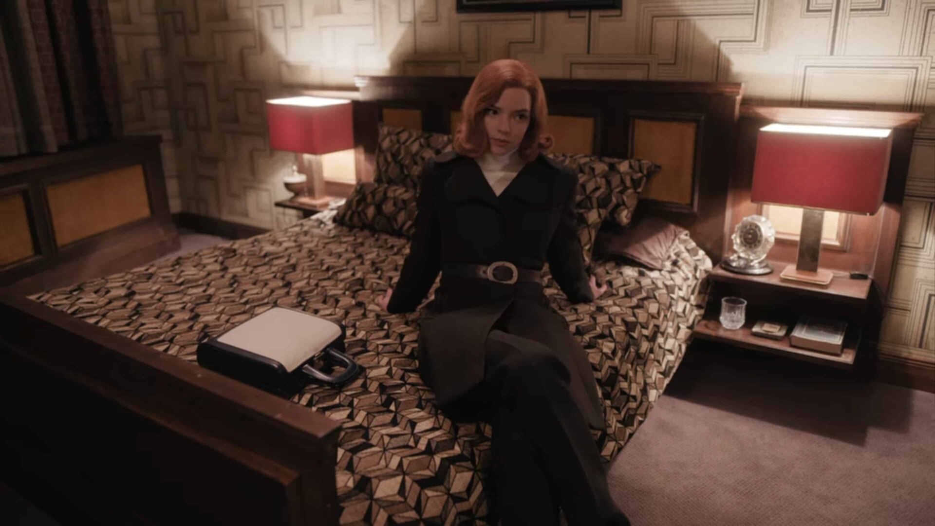 Beth sitting in a hotel room in Moscow