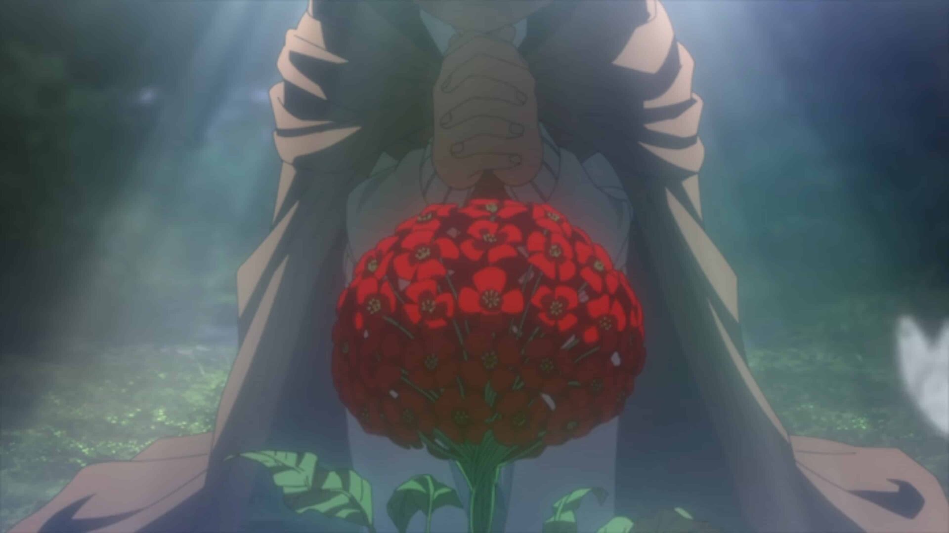 Emma praying over flowers