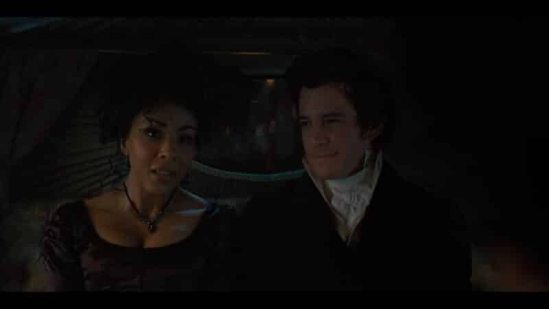 Genevieve (Kathryn Drysdale) and Benedict in a carriage with Eloise