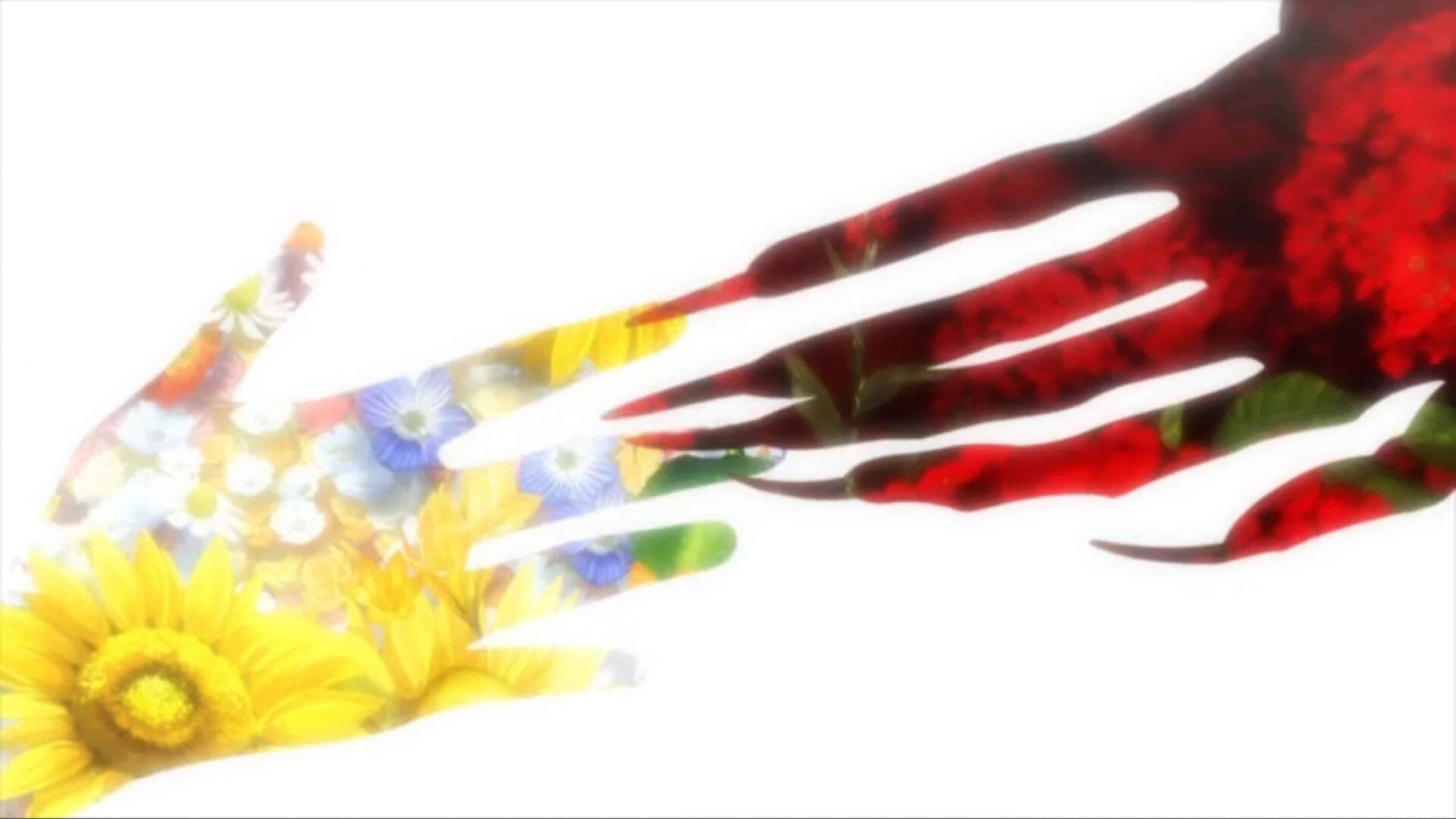 A demon and human touching hands