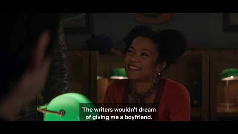 Roz noting the writers wouldn't dream of giving her a boyfriend