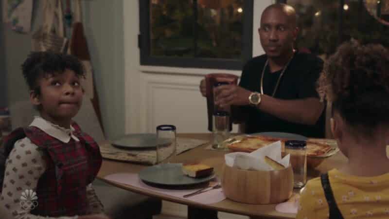 Aubrey (Dani Lane) and Gary (Chris Redd) at the dinner table