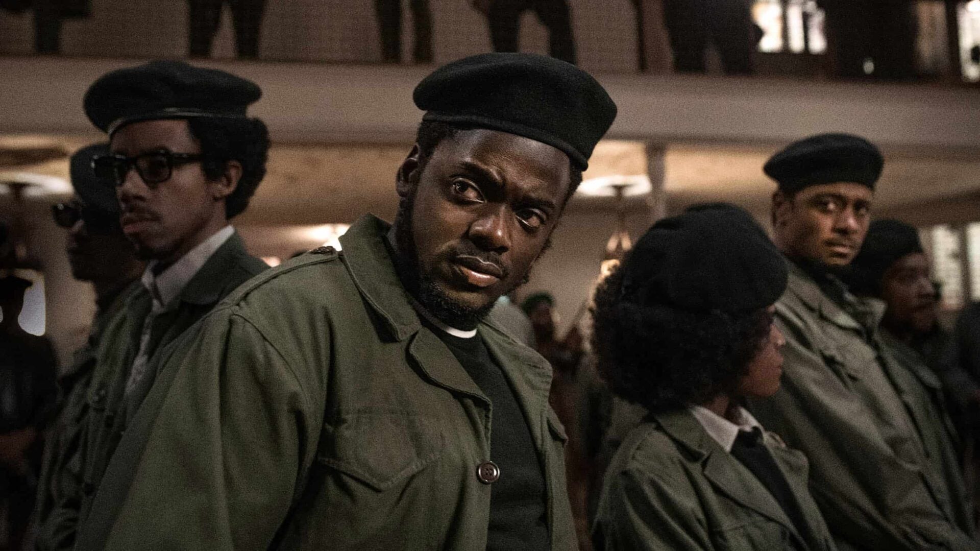 Fred Hampton (Daniel Kaluuya) and the Black Panther Party at a meeting to create a Rainbow Coalition