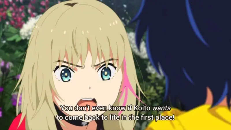 Rika questioning if Koito wants to comeback from death