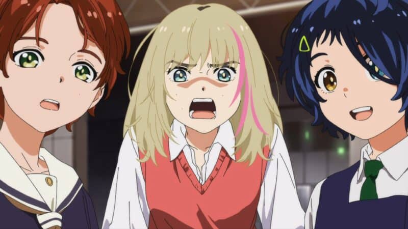Momoe, Rika, and Ai with very different expressions