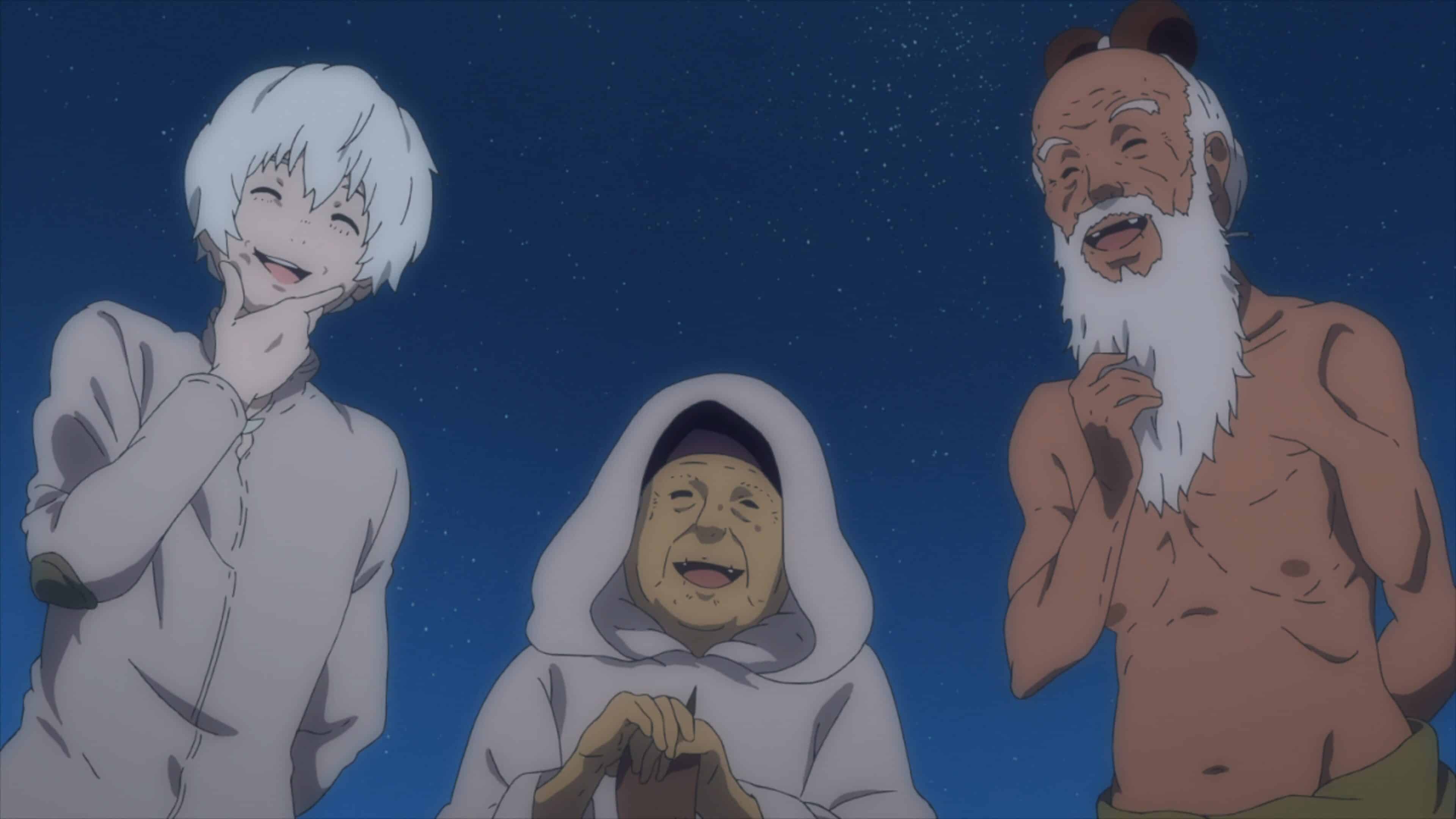Fushi, Pioran, and Booze Man laughing