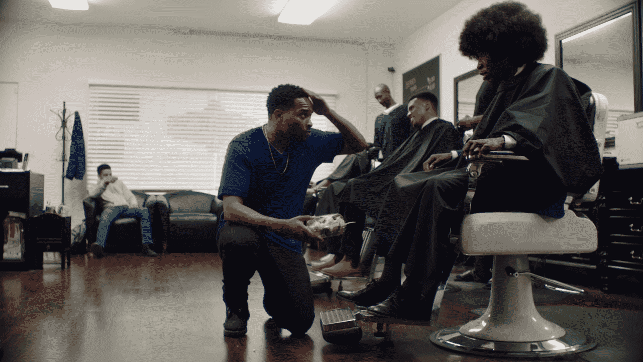 Otto and Brooks in the barbershop