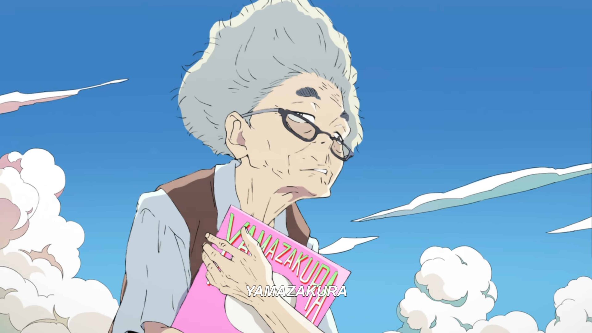 Mr. Fujiyama (Kikuko Inoue) holding the cover to the record he wants to find
