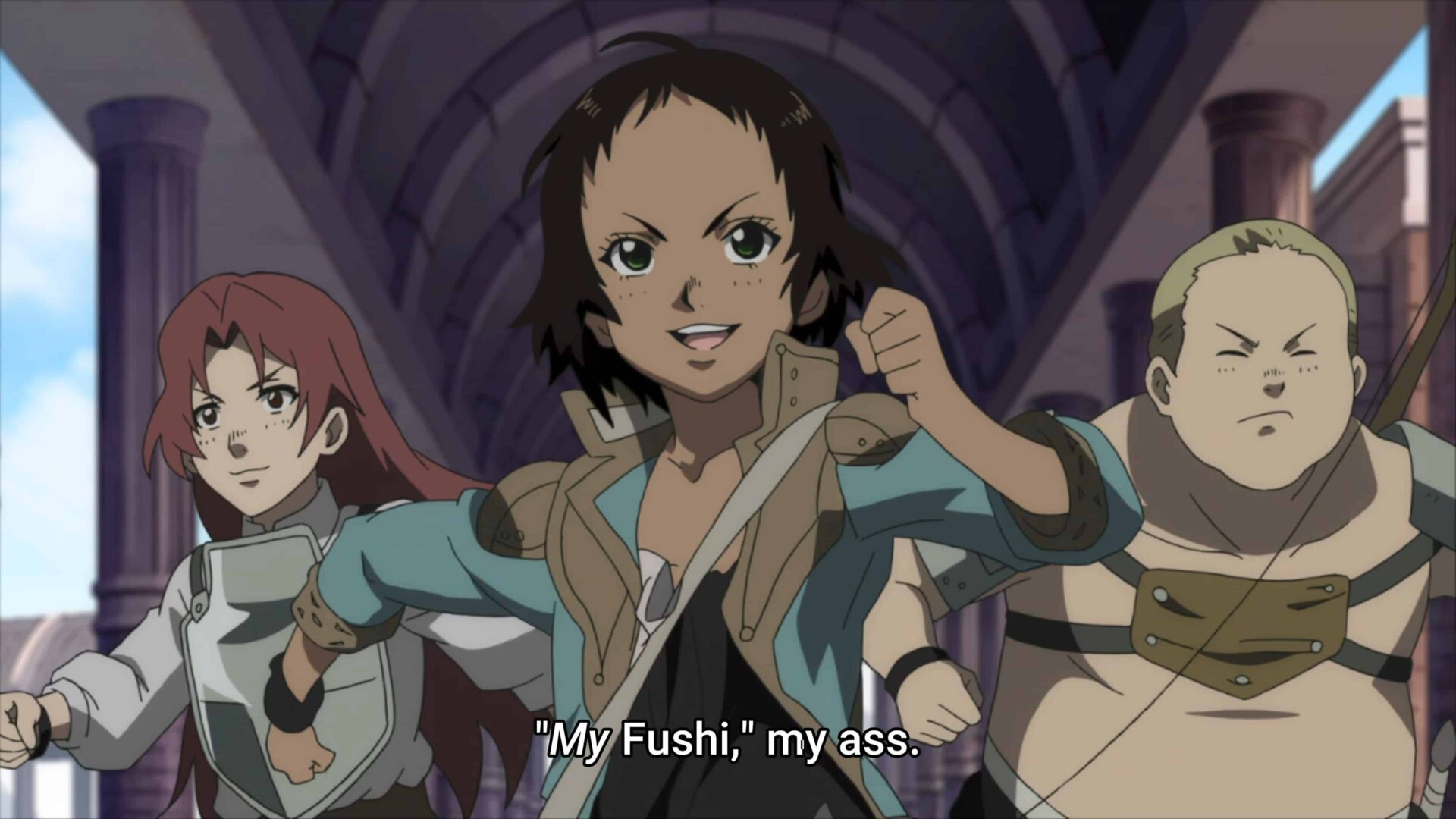 Tonari marching into the room Fushi is being held in