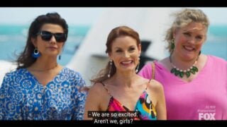 Margot (Daphne Zuniga), Nettie (Laura Leighton) and Camille (Josie Bissett) excited for their girls trip